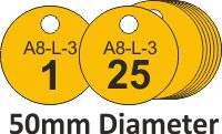 Show product details for 50mm dia. Traffolite Valve Tags Packs of 25