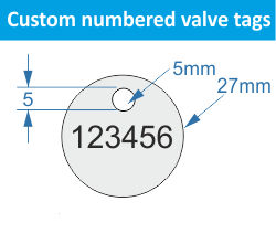 33mm dia. Customised Stainless steel valve tags