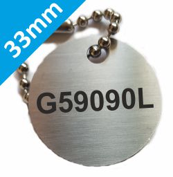 33mm dia. Customised Stainless steel valve tags