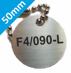 50mm dia. Customised Stainless steel valve tags