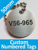 50mm dia. Customised Stainless steel valve tags