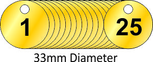 33mm dia. Brass Valve Tags Packs of 25 