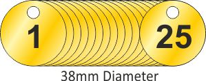 38mm dia. Brass Valve Tags Packs of 25 