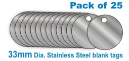 33mm Stainless Steel Blank Valve Tags (Pack of 25)