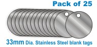 33mm Stainless Steel Blank Valve Tags (Pack of 25)