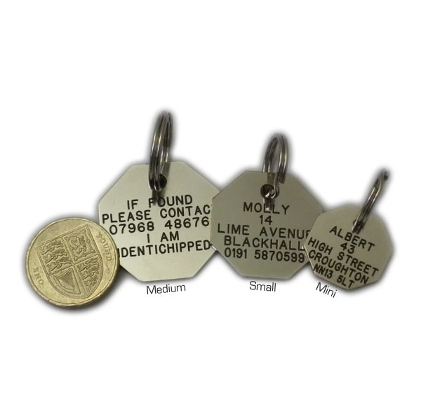 Octagonal Nickel Plated Brass, Chrome Pet Tag (Mini)