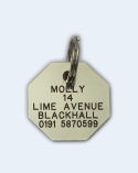 Octagonal Nickel Plated Brass, Chrome Pet Tag (Small)